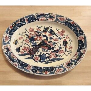 Vintage Japanese Amari Asian Bluebird and Peacock Platter